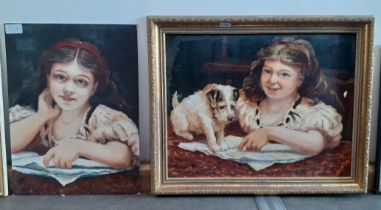 Robert Lee, 20th/21st century school, two portraits of a young girl, one with puppy, oil on board,