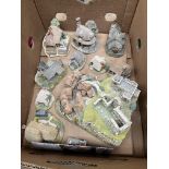 A box containing 11 Lilliput Lane figures including large Whitby Harbour