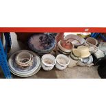 A large collection of ceramics - basins, planters, pedestal stand, chamber pots etc