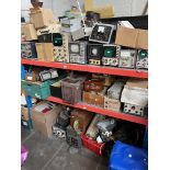 3 shelves of electronic equipment and accessories including oscilloscopes, Generatorscope, foot-