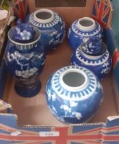 4 Chinese prunus ginger jars and 1 similar vase.