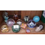 12 glass paperweights including 3 by Caithess Glass, 2 Wedgwood Glass, others by Langham, Maltese