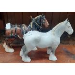 Two Beswick Shire horses - 1 dappled grey and 1 chestnut with harness etc