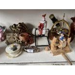 Mixed items including vintage Carlton ware lidded butter dish, soapstone carvings, ceramic conch