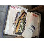 A box of transport related ephemera, postcards, maps, bus timetables (1950s to current) etc.