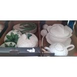 2 boxes of cabbage leaf pottery including green Portugese and white