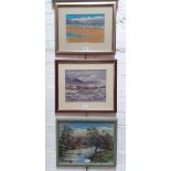 Robert Lee (British 20th/21st century), three pastels, beach scene, river scene and a mountain