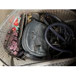 A collection of ladies handbags and purses including River Island, Fossil, Mulberry, some leather,