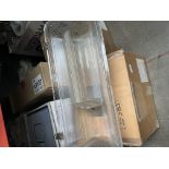 A ceiling light fitting and 2 boxes of glass covers, a boxed circular flourescent fitting,