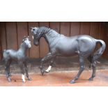 2 Beswick matt finish figures - black stallion and foal