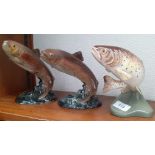 3 Beswick trout figures - impressed marks 2087 and 2 marked 1032