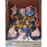 A box of composite teddies and 5 Natwest Wade piggy banks + 1 Sylvac piggy bank.