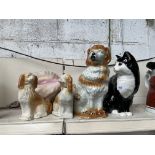 A collection of ceramics etc to include large cat, Staffordshire dog, small pair of vintage