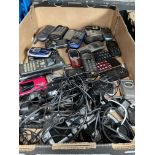 A box containing appx 29 mobile phones and a metal detector (as found)