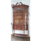 An Edwardian inlaid mahogany vitrine/display cabinet, height 217cm, width 118cm and depth 35cm (