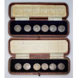 Two matched sets of two pence coins converted to buttons, 12 coins comprising Charles II 1682,