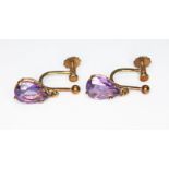 A pair of hallmarked 9ct gold amethyst drop earrings, sponsor 'WJP', Birmingham 1969, gross wt. 2.