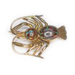 An antique opal crustacean brooch modelled as a lobster with two boulder opal cabochons forming