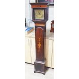 An early 20th century mahogany grandmother clock, 7 1/4" brass dial, Roman numerals, cast brass