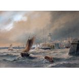 Francis E. Jamieson (1895-1950), pseudonym Montgomery Ansell, harbour scene with rough seas,