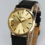 A Roy King 9ct gold gents wristwatch, case diam. 32mm, 17 jewel manual wind Bueche Girod movement,