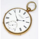 A mid 19th century 18ct gold open faced pocket watch by Charles Frodsham, white enamel dial