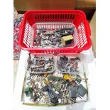 A box of assorted lead figures including farm animals, Indians, soldiers etc.