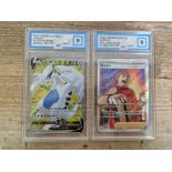 Two graded Pokemon cards, graded by PG, grade 9.