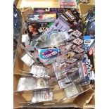 A box of assorted mainly boxed and unopened Star Wars toys.