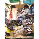 A box of assorted mainly boxed and unopened Star Wars toys.