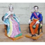 A pair of French 19th century porcelain figures depicting Queen Victoria and Princess Albert,