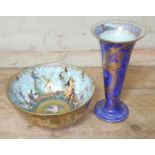 A Wedgwood Fairyland lustre bowl, diameter 23cm, and a Wedgwood lustre vase, height 25cm. Conditon -