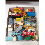 A box of assorted die-cast model vehicles including Lesney, Dinky, Corgi etc.