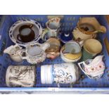 A crate of assorted pottery including pearlware, a Delft tankard, etc., etc.