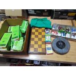 Assorted toys comprising Subbuteo, Top Trumps, a chess set, etc