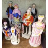 Four pairs of Staffordshire pottery figures including Queen Alexandria and Edward VII,