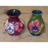 Two Moorcroft pottery vases, height 9.5cm. Condition - good, no damage/repair.