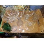 A box of 19th century glass ware including pedestal dishes, drinking glasses etc.