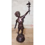A bronze figure of a boy holding olive branch, height 51cm.