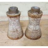 A pair of studio pottery church candlesticks by Ayelsford pottery, David Leach, later Colin Pearson,