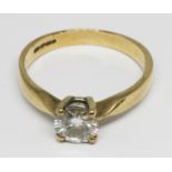 A hallmarked 9ct gold synthetic moissanite ring, gross wt. 2.1g, size N.