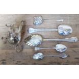 A mixed lot of hallmarked silver comprising two large spoons, three others and a sauce boat, various
