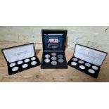 Three coin sets comprising The 2018 silver coins of the world collection, the crown collection of