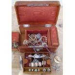 A vintage crocodile leather jewellery box and contents.