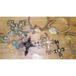 Assorted jewellery and watches including a hallmarked 9ct gold cross wt. 1.5g.