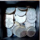 A box of assorted gb silver coins to include half crowns, threepences, two shillimgs, florins,