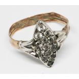 A 19th century 'diamante' cluster ring, gross wt. 1.0g, size N. Condition - band extremely thin