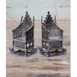 A pair of late Victorian miniature silver thrones, modelled as the Coronation Chair or King Edward's