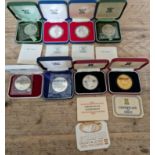 A group of eight commemorative coins comprising 2 x Royal Mint 1977 silver proof Crowns, 2 x Royal