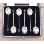 A cased set of six hallmarked silver bean spoons.